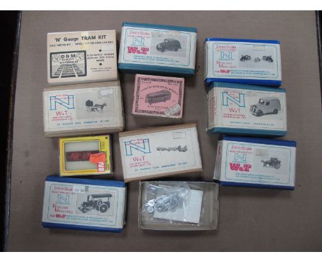 Nine 'N' Gauge Boxed White Metal Kits, by W and T, D and M, Langley, etc, vehicles, steam tractors, horse and cart, etc, very