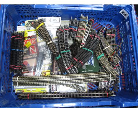 A Quantity of 'N' Gauge Track, Points, Curves, Straights, etc, by Roco, Peco and Lima, plus approximately sixteen poly bag pl