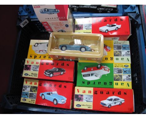 Eight Vanguards 1:43rd Scale Diecast Model Vehicles, including MGA open top, Mercedes Benz 300 SL Roadstar open top, boxed.