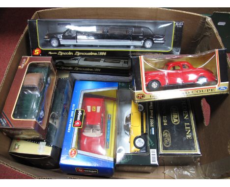 Eight 1:24th Scale Diecast Model Vehicles, by Sunnyside, Saico, Mira, Burago and other including Burago Ferrari 308 GTB, all 