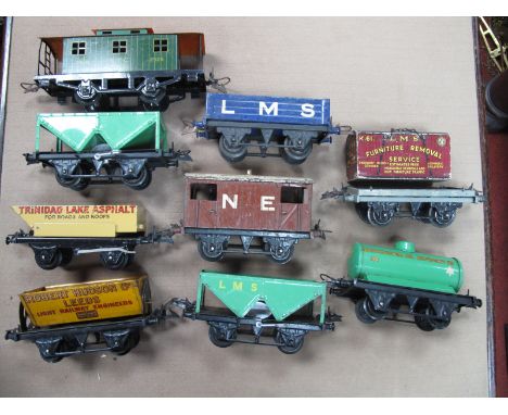 Nine Hornby 'O' Gauge/7mm Unboxed Four Wheel Pre and Post War Items, of rolling stock, hoppers, tipper, open wagon, etc, play