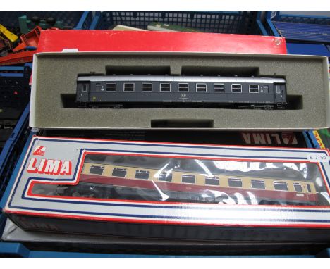 Seven "HO" Gauge Boxed Continental Outline Coaches, Lima (5) Germany DB Railways, plus Rivarossi Ref No's 2451 and 2580, Ital