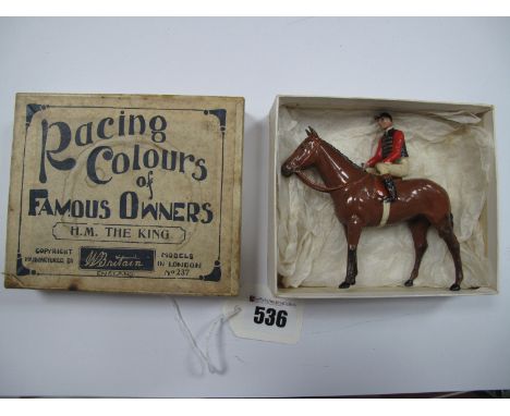 Pre-War Britains Lead 'Racing Colours' No. 237- H M The King, overall good, however jockey's whip broken, boxed.