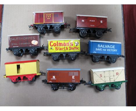 Eight Items Hornby 'O' Gauge/7mm Unboxed Box Vans, all complete but adapted, overpainted to a very good standard.
