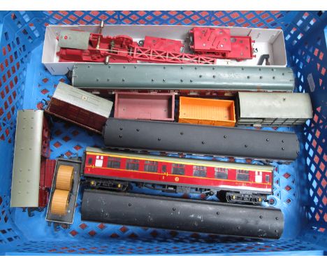 Ten Items Hornby Dublo 2/3 Rail Rolling Stock, Ref 4620 matt red breakdown crane, unboxed but complete, fair condition with J