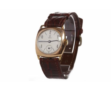 GENTLEMAN'S TUDOR MID TWENTIETH CENTURY NINE CARAT GOLD MANUAL WIND WRIST WATCHthe round silver coloured dial with Arabic num