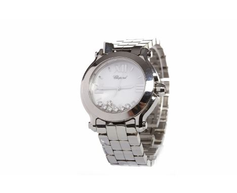 LADY'S CHOPARD HAPPY SPORT DIAMOND SET STAINLESS STEEL QUARTZ WRIST WATCHthe round white dial with applied stainless steel Ro