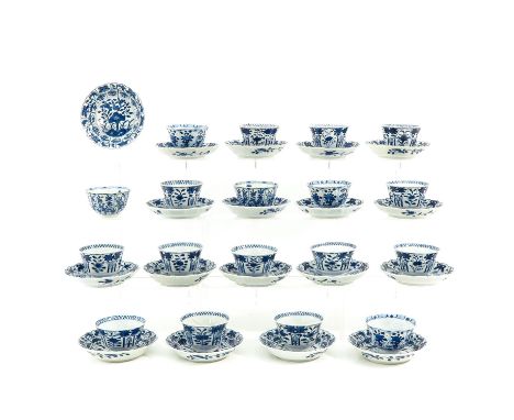 Blue and white floral decors, largest saucers are 14 cm. in diameter, in diverse conditions.