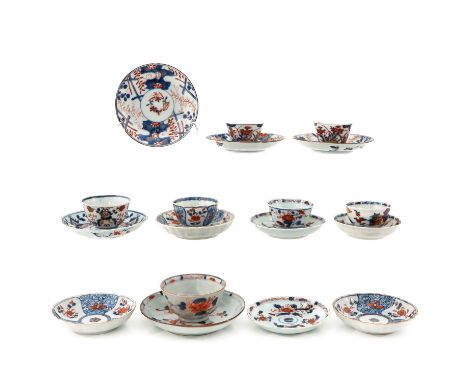 Including 7 cups and 11 saucers, Imari decors, including 18th Century , largest saucer is 14 cm. in diameter, chip and hairli