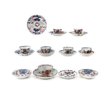 Including 7 cups and 11 saucers, Imari decors, including 18th Century , largest saucer is 14 cm. in diameter, chip and hairli