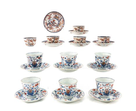 Including 11 cups and 11 saucers, Imari decors, including 18th Century , largest saucer is 15 cm. in diameter, chip and hairl