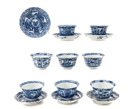 8 cups and 6 saucers, including 18th Century, largest saucer is 13 cm. in diameter, in diverse conditions.