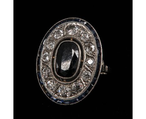 French circa 1910 set with 12 brilliant cut diamonds ring measures 17 x 22 mm. ring size 17.