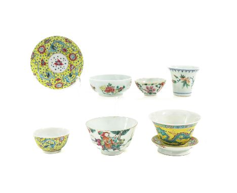 8 pieces, including, in a variety of decors, largest saucer is 12 cm. in diameter, including Kangxi mark, hairline. 