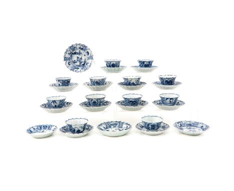 12 cups and 16 saucers, including 18th Century, largest saucer is 11 cm. in diameter, chip and hairline. 