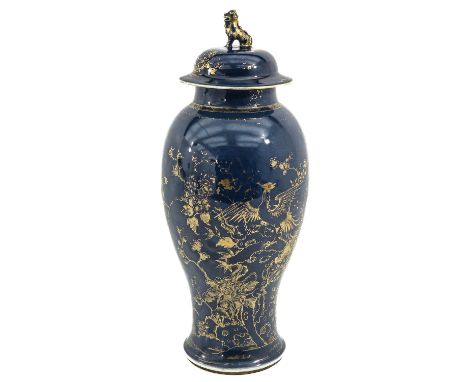 Floral blossom decor, temple lion on cover, Kangxi Period, 58 cm. tall.