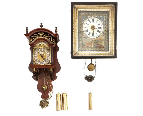 Consisting of 2 clocks including a hand-painted painted clock behind glass 30 x 35 cm.