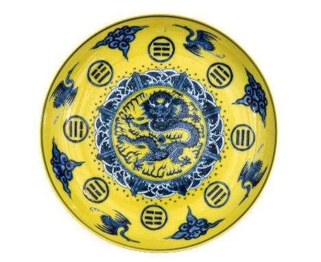Decorated with dragons and clouds, Kangxi mark, 25 cm. in diameter.