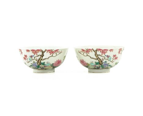 Two side decor of flowers and birds and Chinese caligraphy with seal marks, Yongzheng mark, 15 cm. in diameter. 