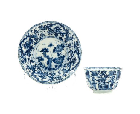Decorated with flowers, Kangxi Period, saucer is 13 cm. in diameter, chip and hairline. 
