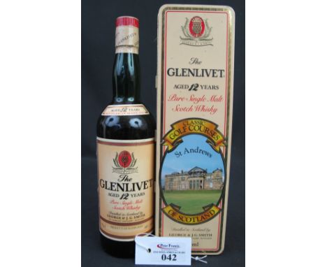 Glenlivet aged 12 years, Pure Single Malt Scotch Whisky, 75cl., 40% vol., in collectors Classic Golf Courses of Scotland St. 