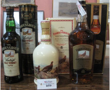 Famous Grouse Vintage Malt Whisky 1989, aged 12 years, 40% vol., 70cl., in original, cylindrical tin tube, together with Famo