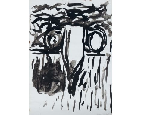 Georg Baselitz (1938), Senza titolo tecnica mista su carta, cm 60x50; sul retro disegno a matita con figura seduta  G.B.Z. 10