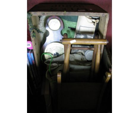 Folding Stool, barometer, rug, etc in a 'Lyle's Syrup' wooden crate.