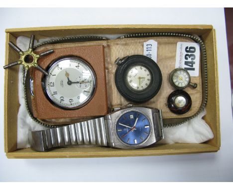 A Smiths Empire Openface Pocketwatch, in fitted case, (plastic 'glass' loose), a Service gent's wristwatch, lacking glass, a 