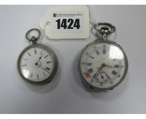A Decorative Pocketwatch, the white enamel dial (damages) with black Roman and Arabic numerals and subsidiary seconds dial, w