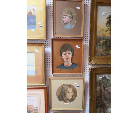 Bill XXY, Portrait Study of a Young Man, oil on board, 30 x 26cm, signed lower left; study of a 1970's girl, pencil, circular