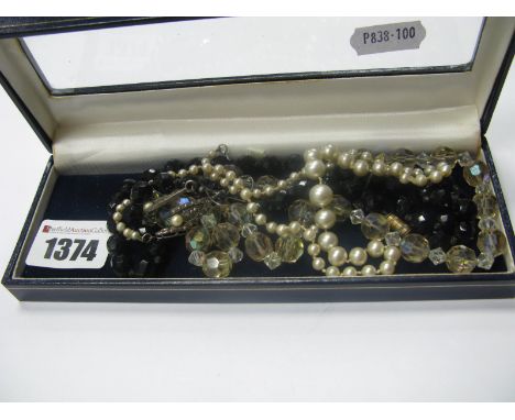 Imitation Pearl Bead Necklace, together with a further two costume bead necklace, a pair of Marcasite drop earrings, and anot