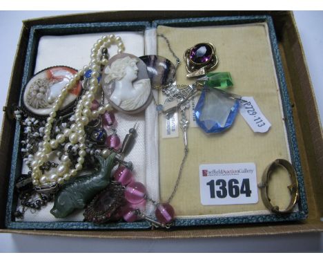 A Selection of Vintage Costume Jewellery, including a single strand graduated pearl bead necklace, to snap clasp, stamped "Si