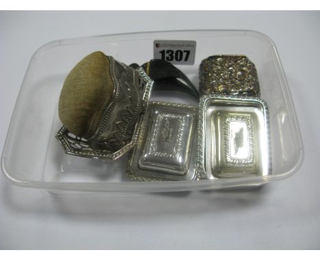 A Pair of Novelty Miniature Entree Dishes, one stamped "E.P.N.S", a miniature openwork basket, stamped "E.P.S", a trinket box
