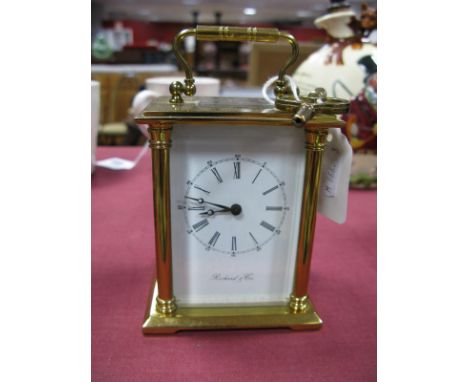 Richard and Cie Brass cased carriage clock, with thirteen jewel movement striking on a bell. 9cm wide. 