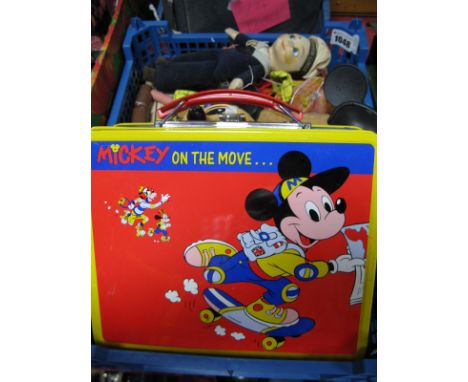 Felt Chandris Lines Sailor, Pelham Rupert Bear, Mattel talking Mickey Mouse, Disney Candles, other items etc:- One Box