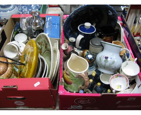 Burlington Biscuit Jar, Buchan jug, Dutch ceramic houses, whisky water jugs, other ceramics- two boxes. 