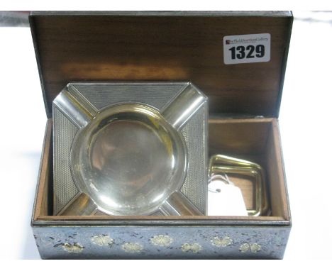 Asprey; A Hallmarked Silver Ashtray, of square form with canted corners, engine turned, London 1937, base 10.5cm (weighted); 