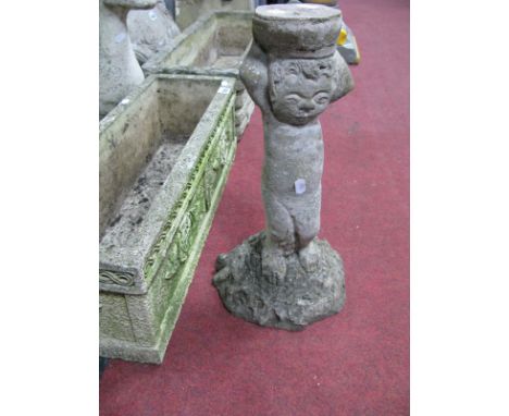 A Concrete Rectangular Shaped Trough; together with a smaller similar trough and a concrete figure. (3)