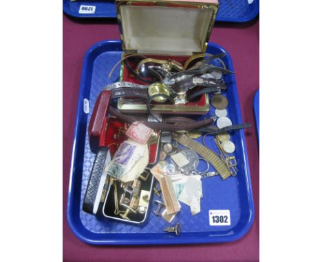 Gent's Cufflinks, tie slides,"Tree of Life" key ring etc. A rolled gold expanding bracelet, three ladies wristwatches, includ