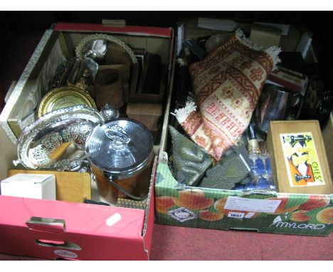 Chess, prayer mat, pen, paraffin lamp, tie press barometer, brush set, book ends, etc- two boxes. 