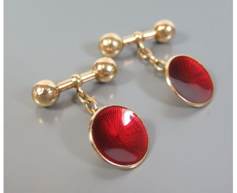 A Pair of 15ct Gold and Guilloché Enamel Cufflinks