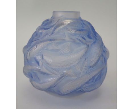 René Lalique 'Oleron' Glass Vase with blue staining, engraved makers mark, 'R. Lalique France No1008'. Book reference: Marcil