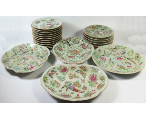 Twenty One Piece Chinese Export Porcelain Set with enamel decoration _ faults