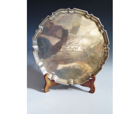 A Large Victorian Silver Salver, London 1898, R&W Sorley, 40.5 cm diam. with presentation inscription to David Cook, 2031g