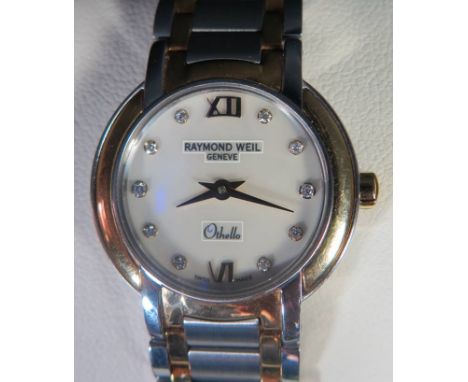 Raymond Weil Lady's Bi-metal Wristwatch with diamond and mother of pearl dial, boxed with papers and instructions, bought 24.