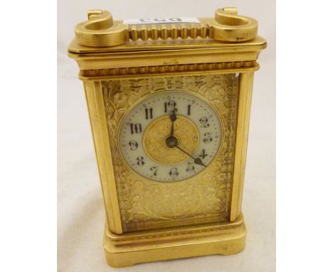 FRENCH CARRIAGE CLOCK. French enamel carriage clock with gilt and enamel face