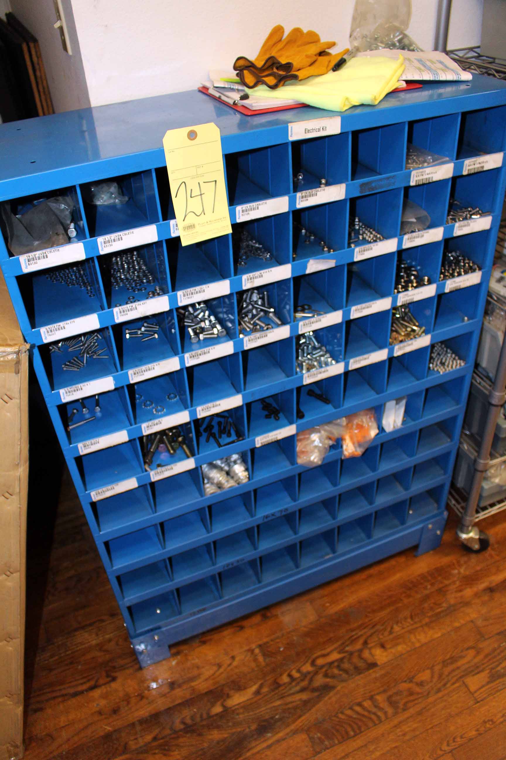 PIGEON HOLE STORAGE BIN, w/nuts, bolts, etc.