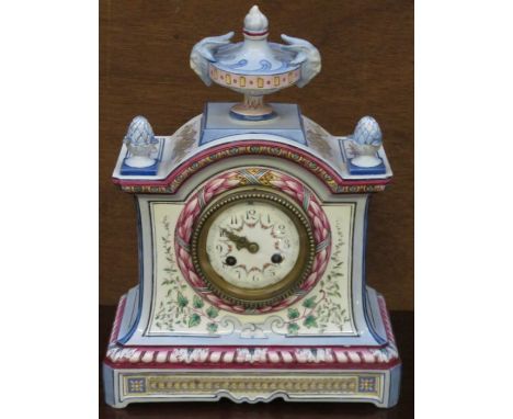 CONTINENTAL STYLE HANDPAINTED CERAMIC MANTEL CLOCK (AT FAULT) 