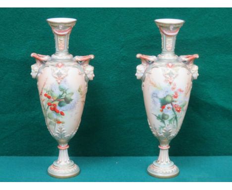 PAIR OF ROYAL WORCESTER HANDPAINTED AND GILDED CERAMIC VASES, No1410, APPROXIMATELY 28cm HIGH 